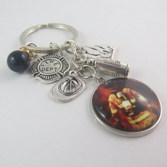 Firefighter Keychain Fireman Hero Key Ring Fire Department Bag Accessory Gift - Picture 2 of 4